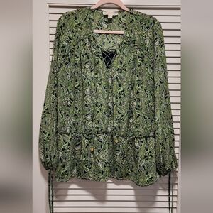 Michael Kors Green Paisley Blouse Size XL